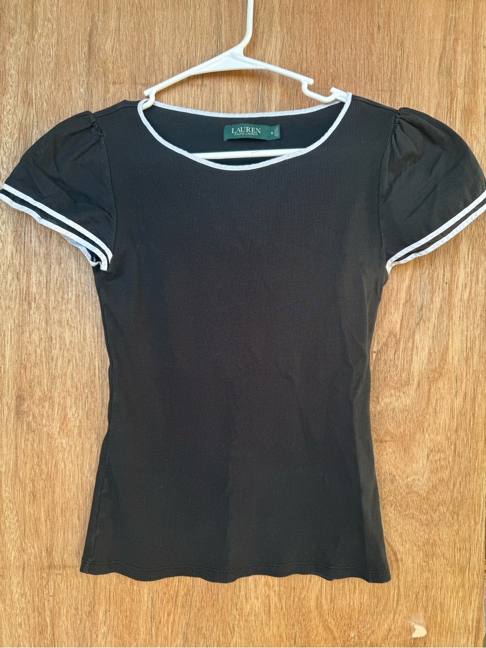 Ralph Lauren 100% Cotton Black Fitted Short Sleeve Tee with White Trim